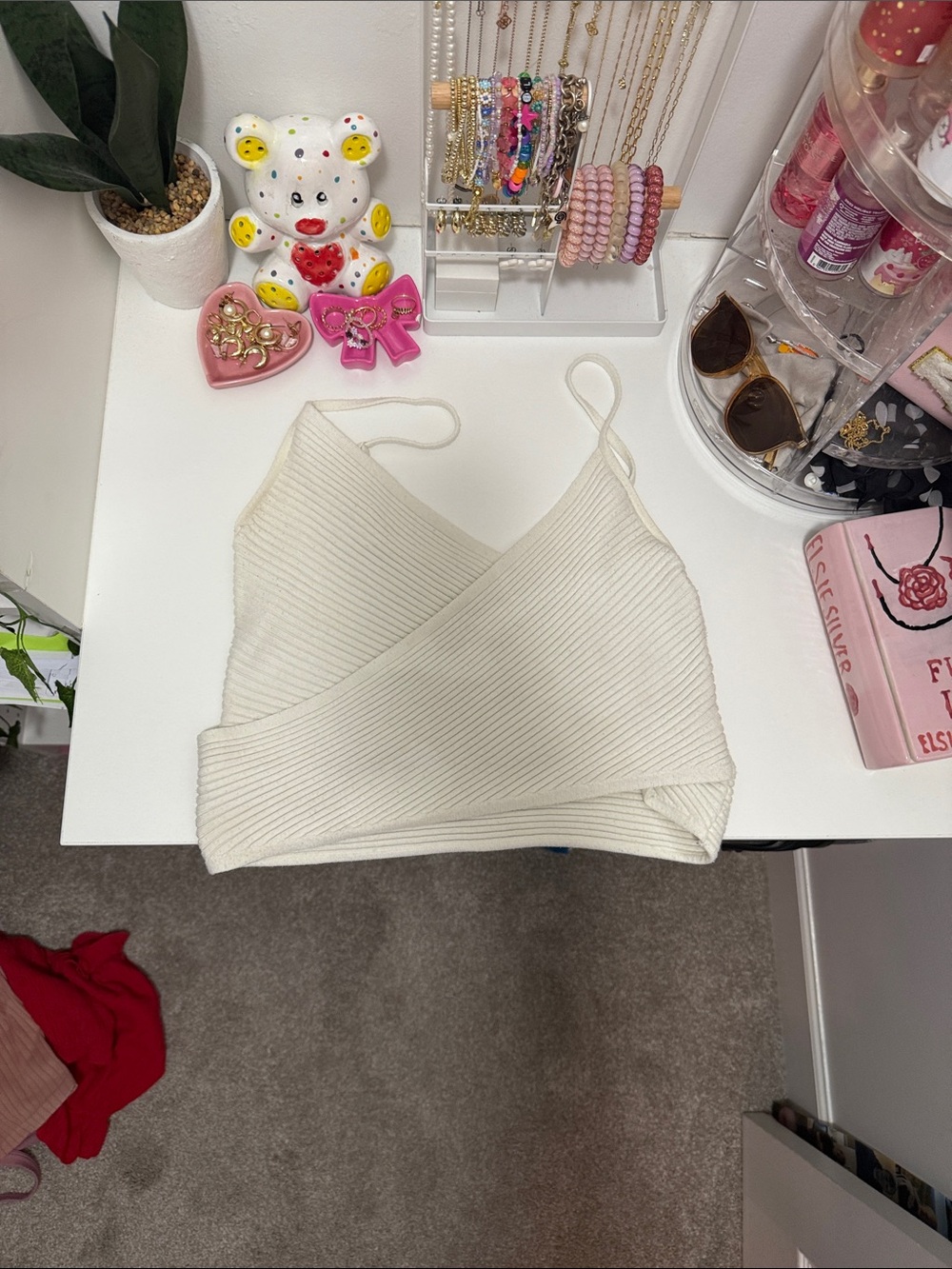 aerie Cream Ribbed Wrap Crop Cami